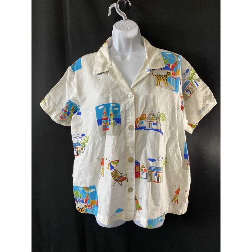 Vintage Hot Cotton by Marc Ware Linen   Shirt Size Large Tropical Hawaiian Beach